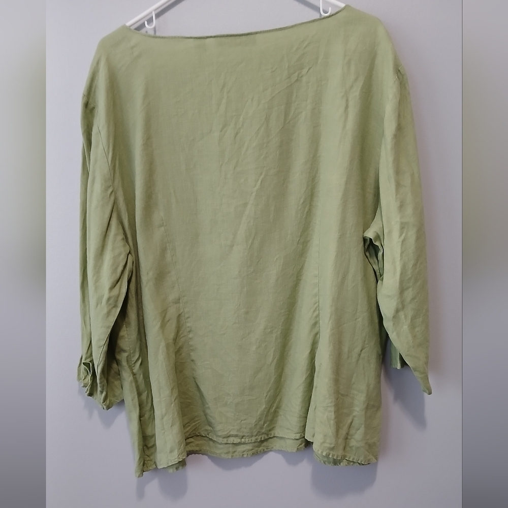 Caribbean Joe 100% Linen Green Embroidered 3/4 Sleeve Tunic Women's Size 2X - Picture 7 of 7